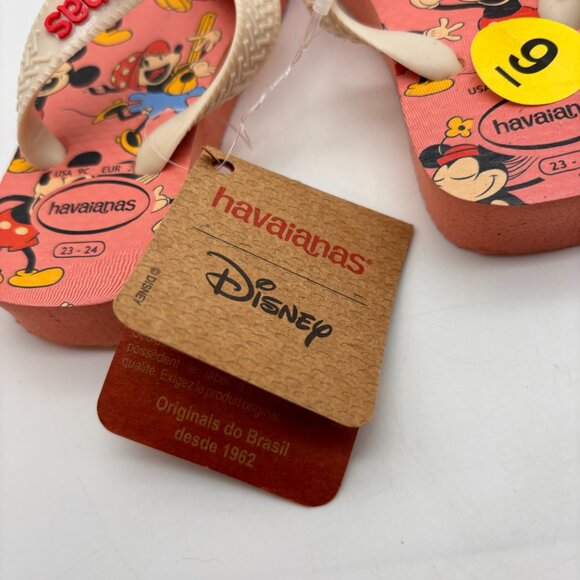 Havaianas Disney Retro Mickey & Minnie Print Toddler Flip Flops Pink Size 9C - Picture 7 of 13